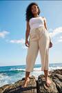 Roman Natural Curve Linen Mix Cropped Trousers - Image 2 of 5