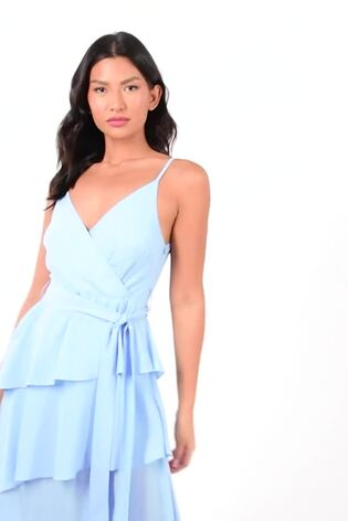 Quiz Light Blue Chiffon Frill Detail Strappy Midaxi Dress - Image 2 of 5