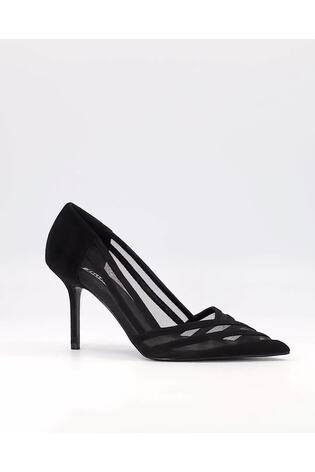 Dune London Black Axis Suede Mesh Panelled Court Shoes