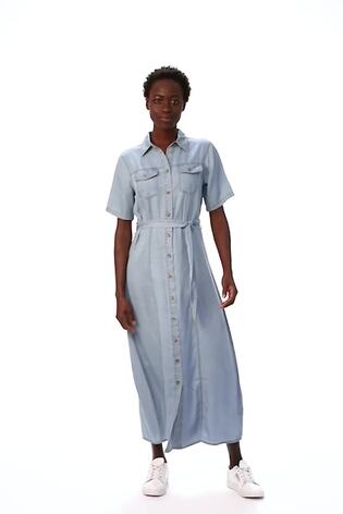 Roman Blue Button Through Denim Midi Dress - Image 2 of 6