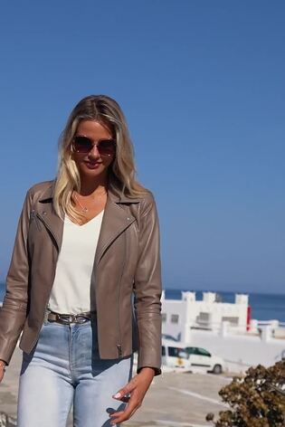 Sosandar Brown Leather Biker Jacket - Image 2 of 5