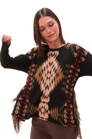 Roman Black Pattern Fringe Jumper - Image 2 of 6