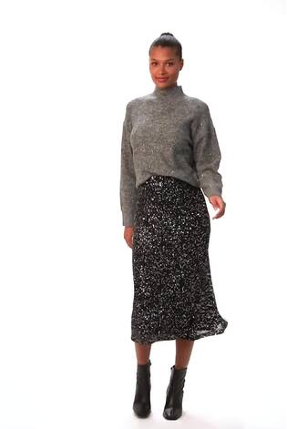 Roman Black Fluted Hem Sequin Skirt - Image 2 of 6