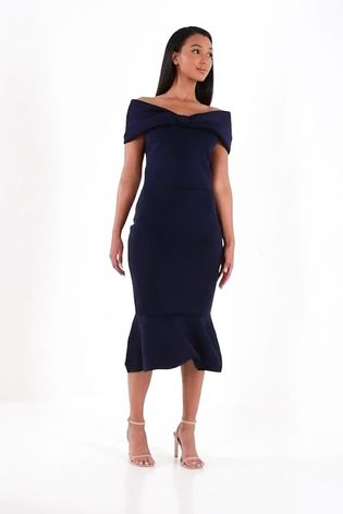 Quiz bardot frill hem midi dress online