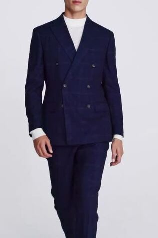 MOSS Navy Blue Tailored Check Jacket - Image 2 of 6