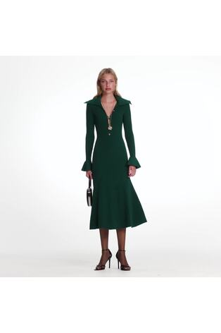 Self-Portrait Green Keyhole Knit Midi Dress - Image 2 of 6