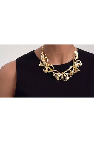 Ted Baker Gold Tone Leona: Abstract Leaf Statement Necklace - Image 2 of 8