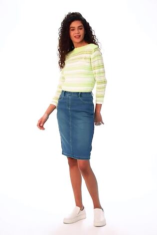 Roman Blue Stretch Denim Pencil Skirt - Image 2 of 5
