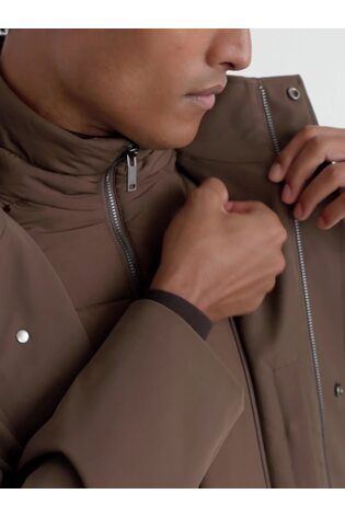 Hybrid Gilet-Insert Overcoat with Detachable Hood in Mocha Brown - Image 2 of 9