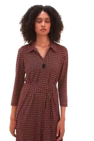Roman Red Geometric Shirt Midi Dress - Image 2 of 6