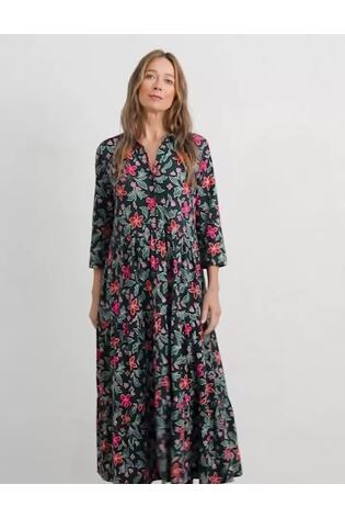 Seasalt Cornwall Blue Windflower Three Quarter Sleeve Tiered Dress - Image 2 of 6