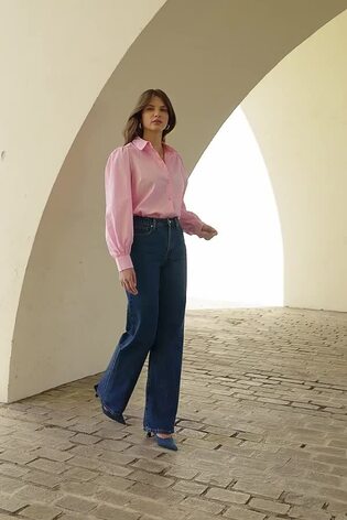 Sosandar Pink Balloon Sleeve Cotton Shirt - Image 2 of 6