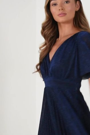 Quiz Blue Pleated Wrap Maxi Dress with Angelic Sleeves - Image 2 of 7