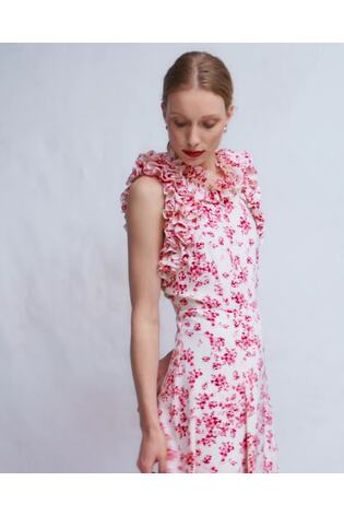 Boden Pink Ruffle Silk Midi Dress - Image 2 of 8