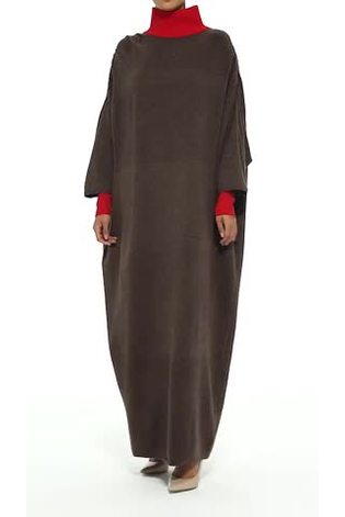 leem Brown Contrast Neck and Cuff Kaftan Maxi Dress - Image 2 of 5