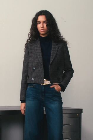 Reiss Vienna Double-Breasted Tweed Cropped Blazer - Image 2 of 9