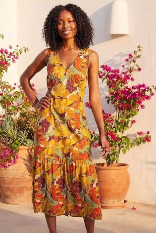 Buy Roman Orange Abstract Tiered Midi Dress from Next Turkey