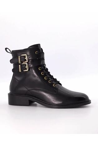 Dune London Black Double Buckle Lace-Up Phyllis Boots - Image 2 of 6