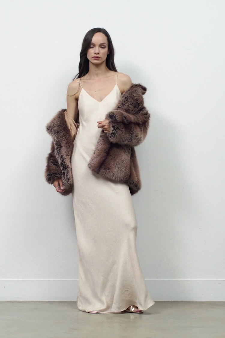 Reiss Jacquard Maxi Slip Dress in Champagne Neutral | REISS