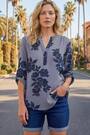 Roman Blue Stripe Floral Print Stretch Shirt - Image 2 of 7