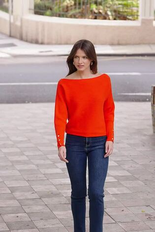 Sosandar Orange Horizontal Rib Slouchy Off The Shoulder Jumper - Image 2 of 6