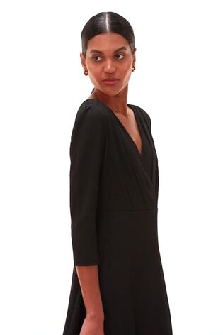 Roman Black Textured Wrap Midi Dress - Image 2 of 6