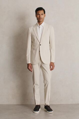 Single-Breasted Stretch Suit Blazer Slim-Fit in Stone - Image 2 of 10