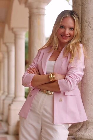 Sosandar Pink Linen Blend Tuxedo Blazer Jacket - Image 2 of 6