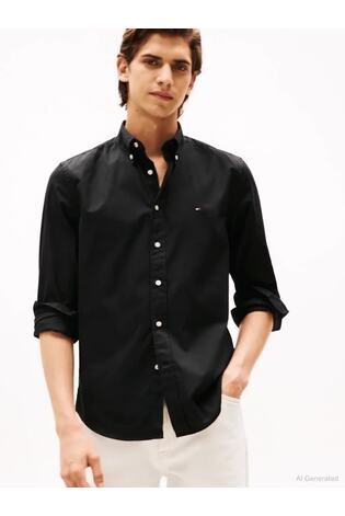 Tommy Hilfiger Black Regular Fit Flex Poplin Shirt - Image 2 of 7