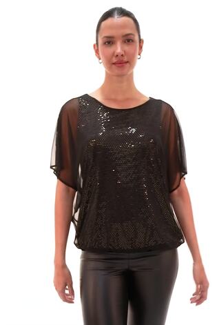 Roman Metallic Sparkle Mesh Stretch Overlay Top - Image 2 of 5