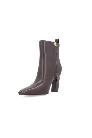 Leather Chisel-Toe Block-Heel Ankle Boots in Chocolate - Image 2 of 6