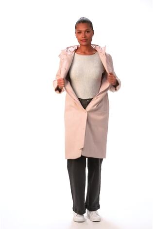 Roman Pink Mixed Fabric Hooded Coat - Image 2 of 7