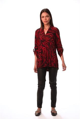 Roman Red Leaf Print Pleated Top - Image 2 of 6