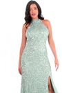 Quiz Aqua Blue Sequin High Neck Split Let Maxi Dress - Image 2 of 5