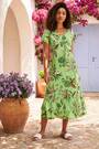 Roman Green Petite Leaf Print Layered Hem Dress - Image 2 of 5