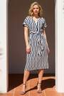 Roman Blue Wave Print Belted Midi Dress - Image 2 of 6