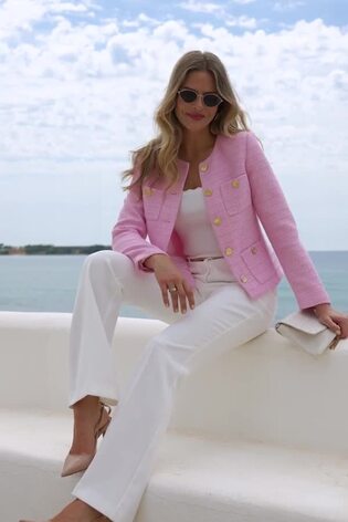 Sosandar Pink Boucle Jacket With Embellished Buttons - Image 2 of 6