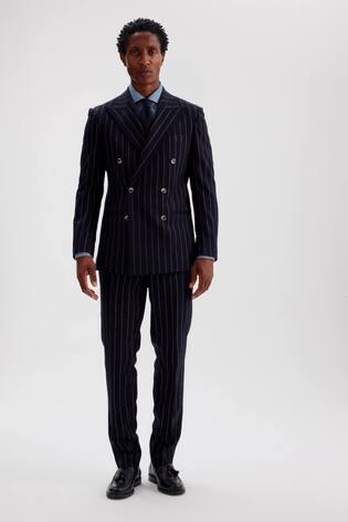 MOSS Navy Stripe Tailored Double Breasted Suit Jacket - Image 2 of 6