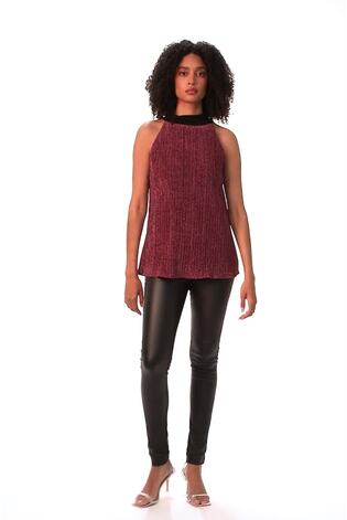 Roman Pink Glitter Plisse Halter Neck Top - Image 2 of 6