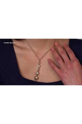 Karen Millen Gold Tone Logo Pearl Pendant Necklace - Image 2 of 6