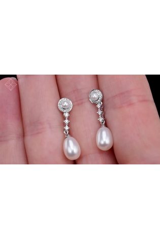 The Diamond Store White Stellato Collection Pearl and Diamond Earrings in 9K White Gold - Image 2 of 6