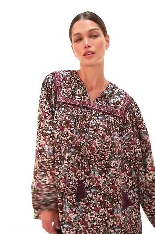 Roman Black Floral Print Tie Front Top - Image 2 of 6