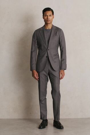 Reiss Grey Melange Degree Slim-Fit Wool Blend Suit Trousers - Image 2 of 8