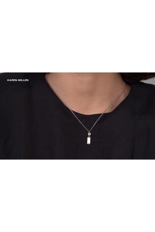 Karen Millen Silver Tone Crystal Baguette Pendant Necklace - Image 2 of 6