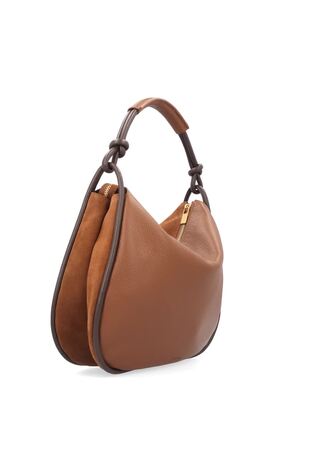 Sac bandoulière incurvé en daim et cuir couleur fauve - Image 2 de 8