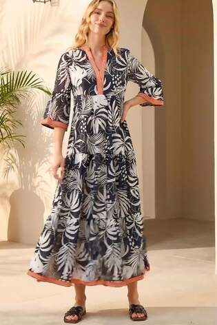 Roman Black Leaf Border Print Maxi Dress - Image 2 of 5
