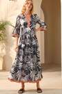 Roman Black Leaf Border Print Maxi Dress - Image 2 of 5