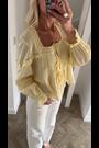 Yellow 100% Cotton Prairie Style Long Sleeve Blouse with Adjustable Tie - Image 2 of 8