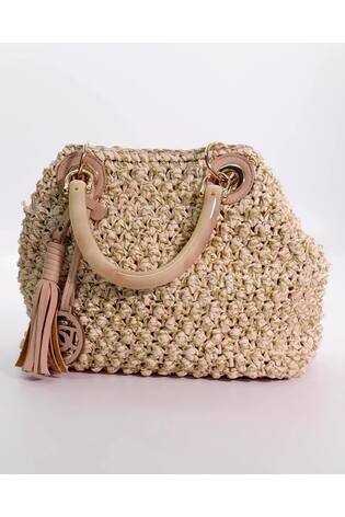 Dune London Cream Deltaz Wooden Handle Raffia Grab Bag - Image 2 of 6