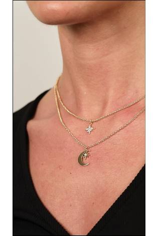 Caramel Jewellery London Gold Tone Moon & Star Double Layer Necklace - Image 2 of 7
